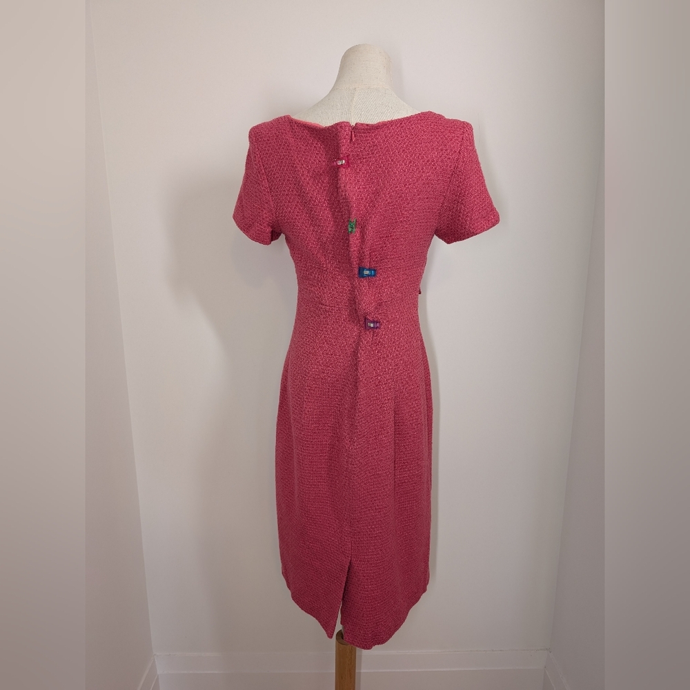 Elegant Pink Tweed Short Sleeve Knee Length Dress - Picture 4 of 15